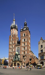 Fototapeta na wymiar Church of St. Mary at Main at market square in Krakow. Poland