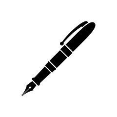 Pen icon. Black, minimalist icon isolated on white background. Fountain pen simple silhouette. Web site page and mobile app design vector element.