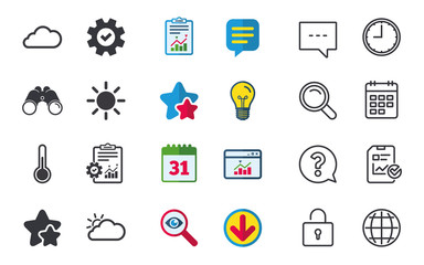 Weather icons. Cloud and sun. Temperature symbol.
