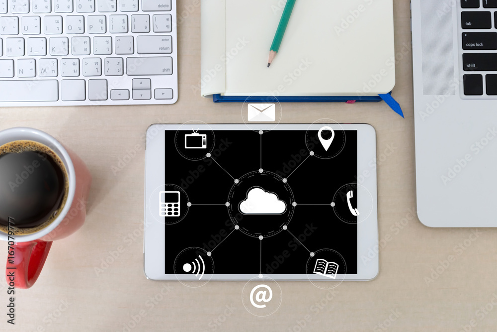 Poster cloud computing diagram network data storage technology service