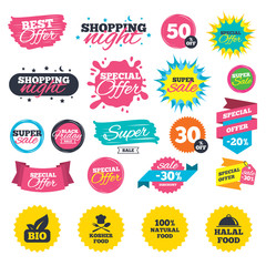 Natural Bio food icons. Halal and Kosher signs.