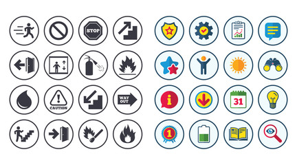 Set of Emergency, Fire safety and Protection icons.