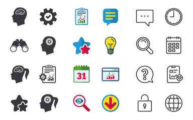 Head with brain icon. Male and female human symbols.