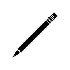 Pencil icon. Black, minimalist icon isolated on white background. Pencil simple silhouette. Web site page and mobile app design vector element.