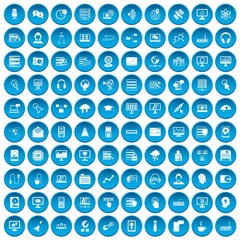 100 on-line seminar icons set blue