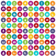 100 building icons set color