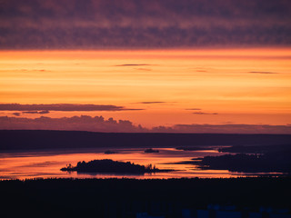 Obraz premium Orange sunset. sky and river