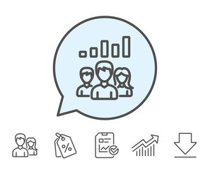 Teamwork results line icon. Group of people.