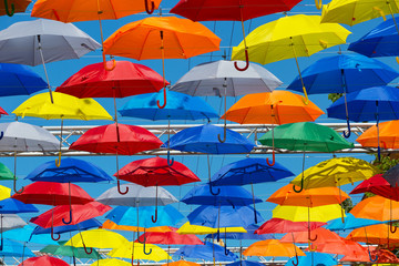 Fototapeta na wymiar Street decorated with colored umbrellas.Agueda, Portugal