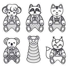  Children's animals ornament. Kid cute pet. 