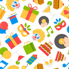 Illustration Seamless Pattern of Party Colorful Icons, Wallpaper for Holidays - Vector
