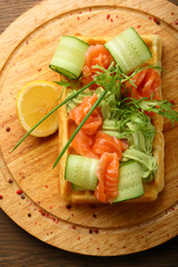 Fish salad on waffles