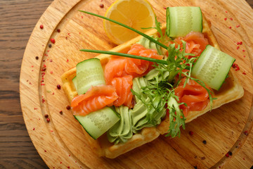 Waffle with salmon