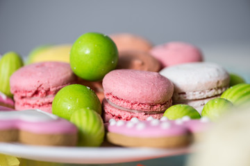 close-up view of delicious colorful sweets at birthday party