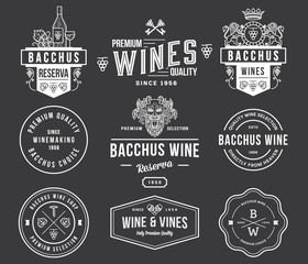 Wine badges and icons white on black set A