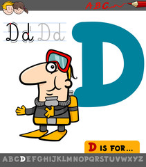 letter d with cartoon diver
