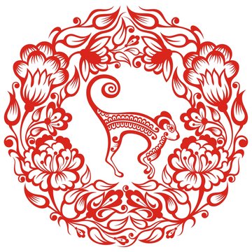 Red paper cut monkey zodiac symbol 