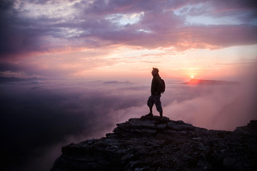 Fototapeta premium Backpacker on the top of mountain