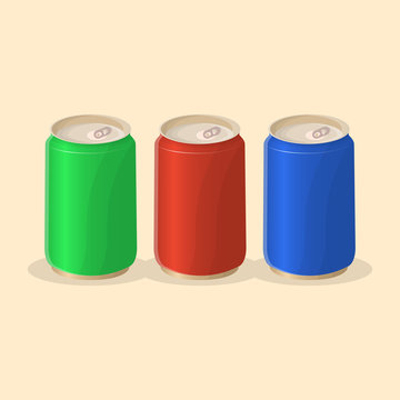 Soda in a tin in red, green and blue color