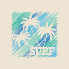 Surf typography poster. T-shirt fashion Design. Template for postcard, banner, flyer.