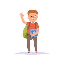 Elementary school boy with textbook and backpack