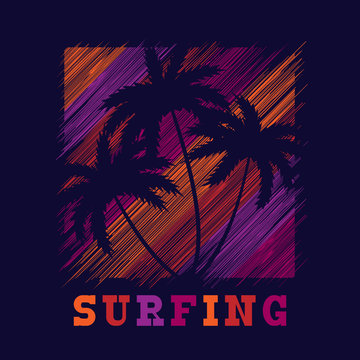 Surfing typography poster. T-shirt fashion Design. Template for postcard, banner, flyer.