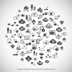 Black doodles Hand Drawn Cloud Technology Icons set on White. EPS10 vector illustration. - 167085183