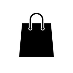 Shopping bag icon. Black, minimalist icon isolated on white background. Paper bag simple silhouette. Web site page and mobile app design vector element.