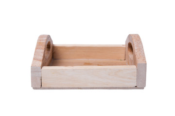 Wooden tray, small empty wooden tray isolated on white background. Clipping path included.