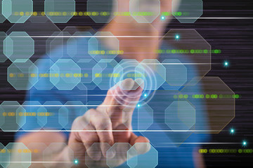 Man touching an abstract technology concept on a touch screen