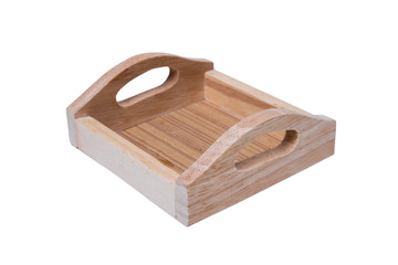 Wooden tray, small empty wooden tray isolated on white background. Clipping path included.