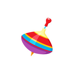 Vector baby whirligig toy flat illustration. Kid top toy, spinning pinwheel colored isolated on a white background. Children education, growth and development concept. Multicolored design object.