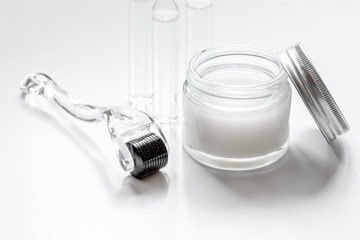 concept beautician desktop with mezoroller - mesotherapy on whit