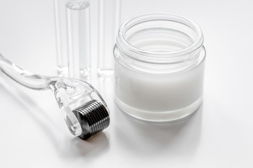 concept beautician desktop with mezoroller - mesotherapy on whit