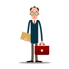 Teacher man in glasses with briefcase