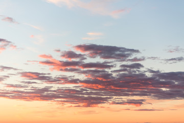 Beautiful sky with clouds and sun. Sunset sky with clouds.