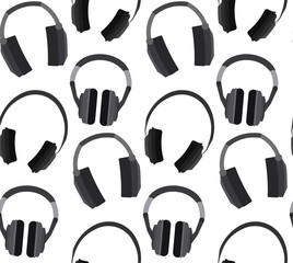 Seamless texture with flat headphones on a white background. Vector pattern for your creativity