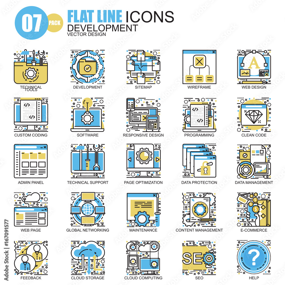 Leinwandbilder Thin line web design and development icons set