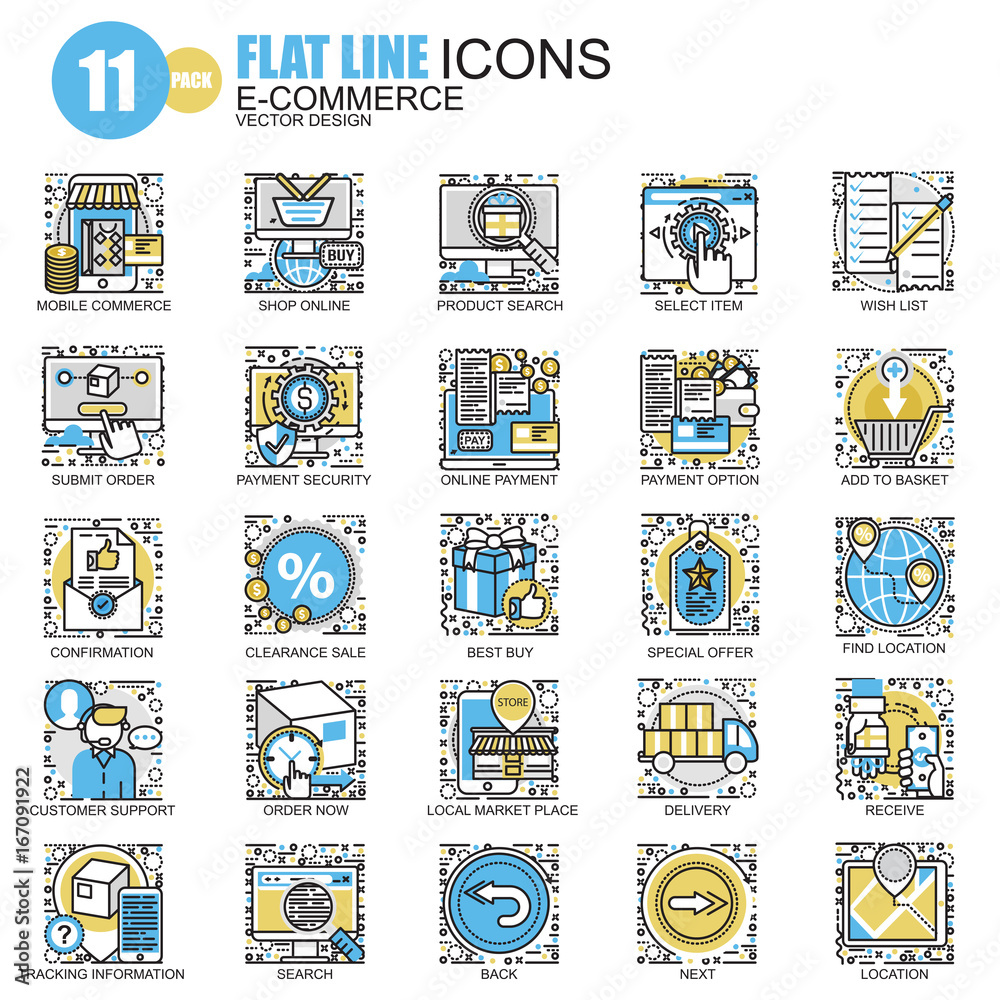 Poster thin line web shopping and e-commerce icons set