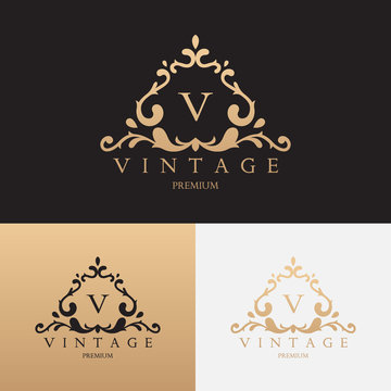 Vintage brand logo design. Vector symbol with floral ornament. Logotype for uses in fashion spheres, hotel and restaurant business and jewelry industry.