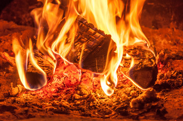 A closeup of a three burning firewoods