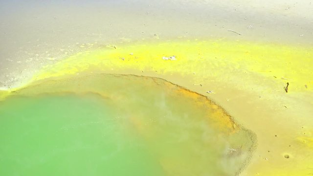 Thermal Lake, Champagne Pool at Wai-O-Tapu near Rotorua, New Zealand from Wide Angle