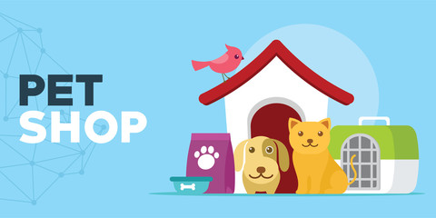 pet shop with cats and dogs house illustration