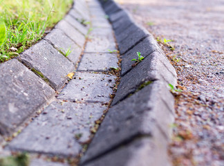 rural stone ditch with perspective. background.
