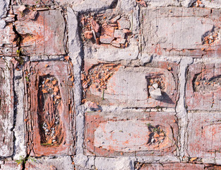 weathered red bricks texture. background.
