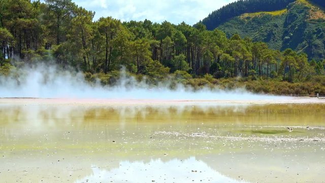 Rotorua, New Zealand - The colorful Champagne pool is a unique hot spring in the thermal Wai O Tapu valley, colours created by arsenic and antimony