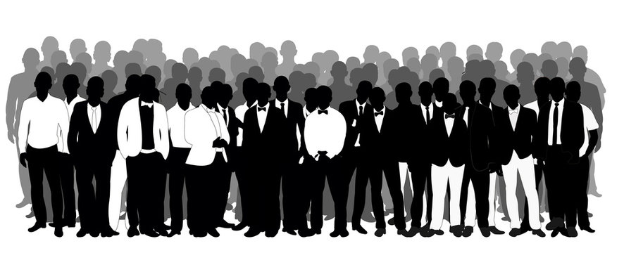 Crowd of silhouettes of men business vector,