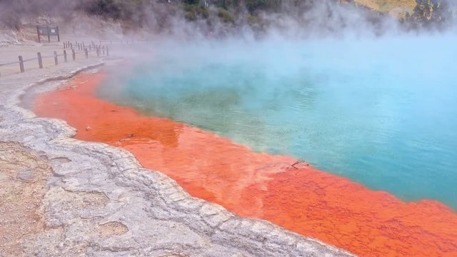 Rotorua, New Zealand - The colorful Champagne pool is a unique hot spring in the thermal Wai O Tapu valley, colours created by arsenic and antimony