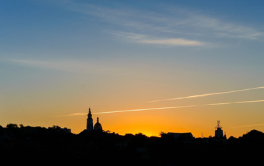 Church silhouette at colorful scenic sunrise