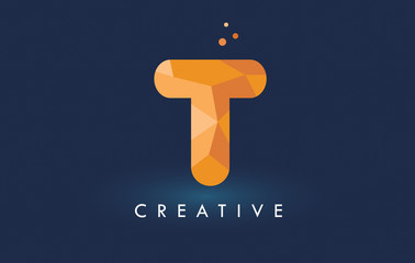 T Letter With Origami Triangles Logo. Creative Yellow Orange Origami Design.